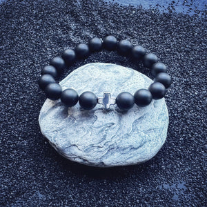 Black Onyx & Silver Cross Bracelet