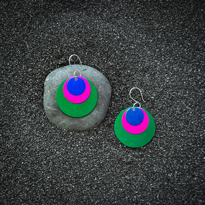 Round Colour Block Earrings - Green Pink & Blue