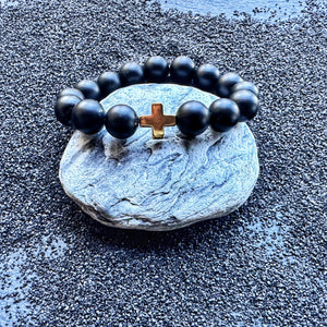 Black Onyx & Gold Cross Bracelet