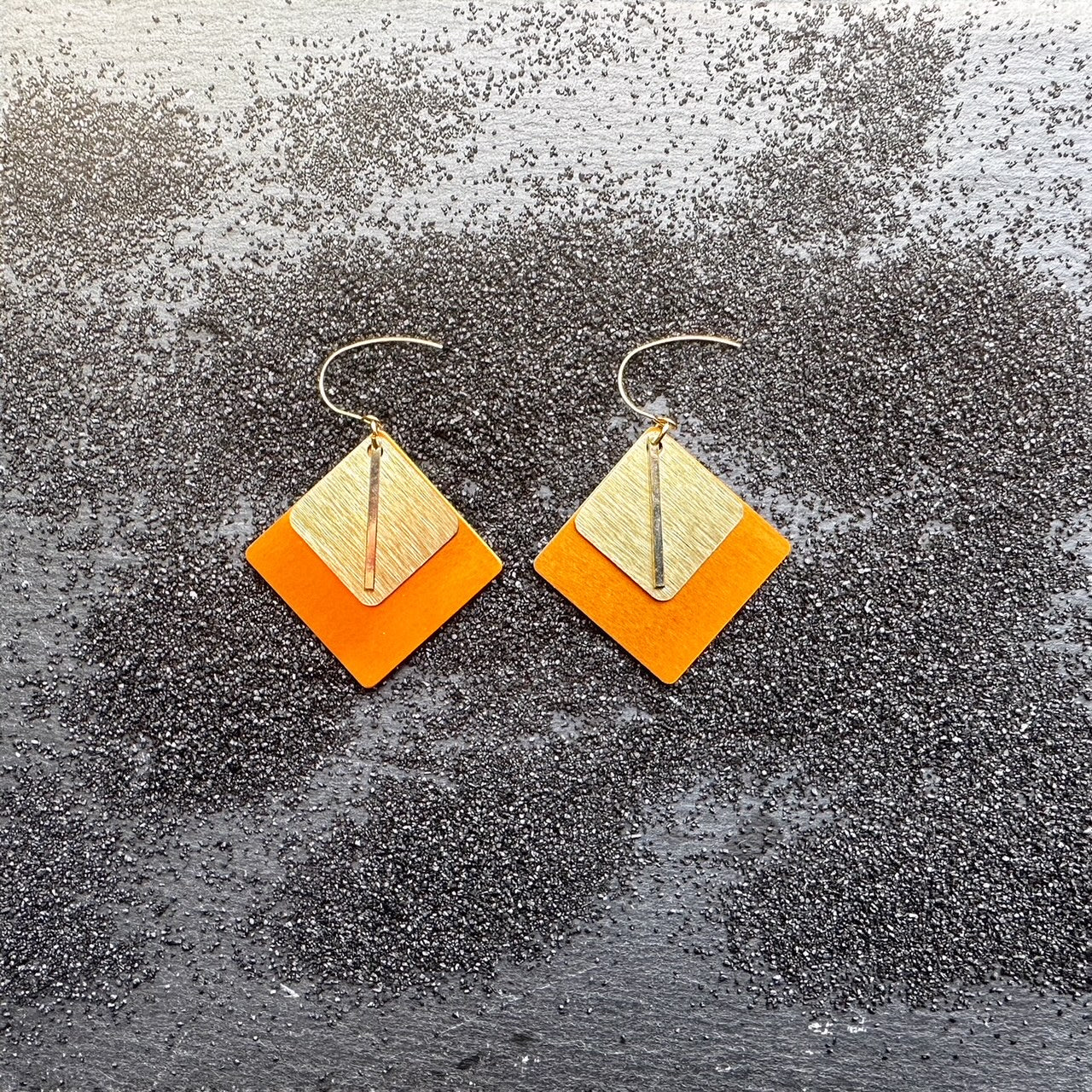 Colour Block Dangles - Orange & Brushed Gold