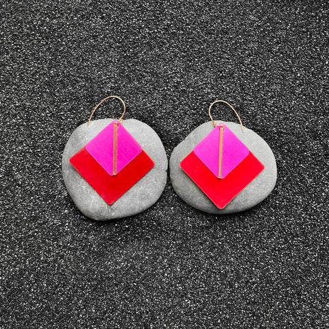 Colour Block Dangles - Red & Pink